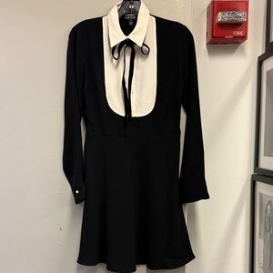 Lauren Ralph Lauren Black Long-Sleeve Dress with White Bib Collar and Black Tie
